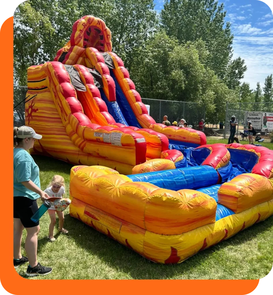 Double Fire Slide Inflatable Rental with Pink Fun Rentals in Winnipeg and Kelowna