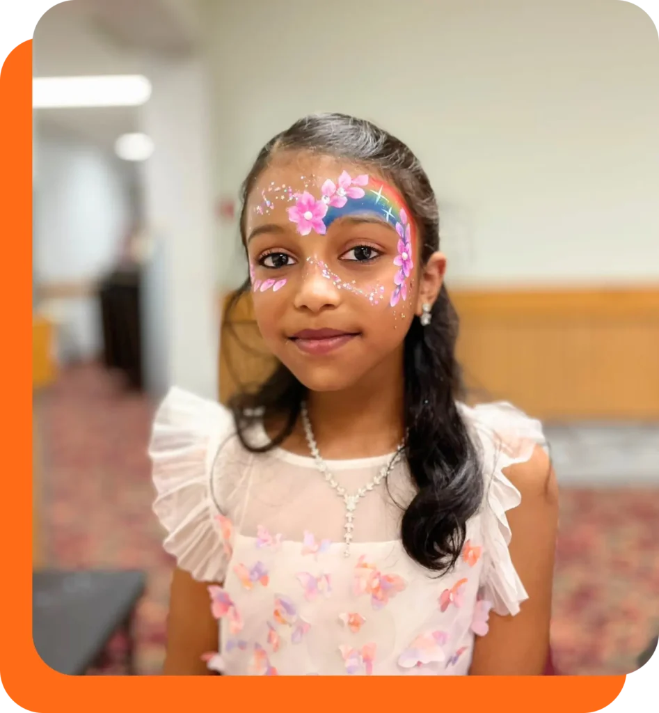 A girl with face painting with Pink Fun Rentals in Winnipeg and Kelowna